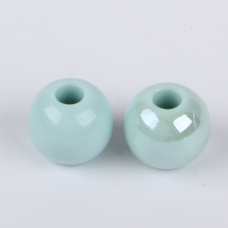 Grey-green white plated round beads