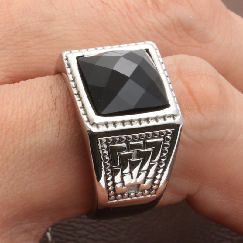 Silver black gem ring ring number 11