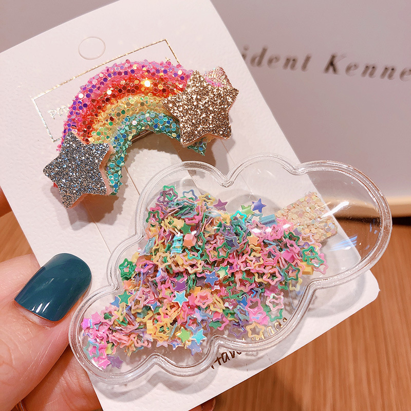 1. Color sequin set 1 card / 2 rainbow hairpin color matching random