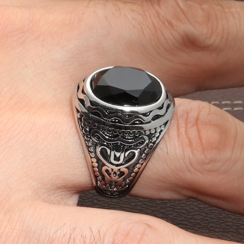 Silver Black Gem Ring Ring Number 9