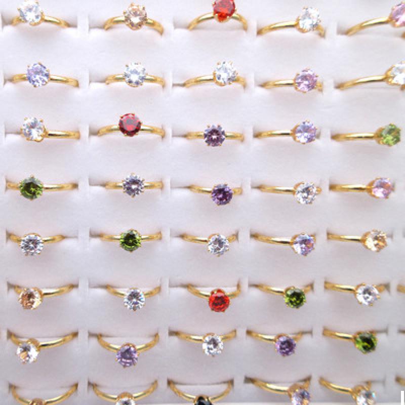 A2019 round mixed color Zircon Ring, adjustable op