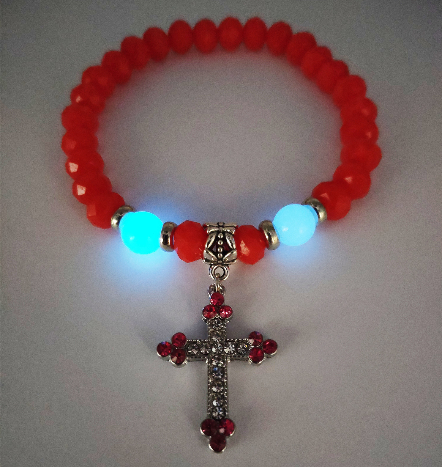Red Glass Bead blue fluorescent stone