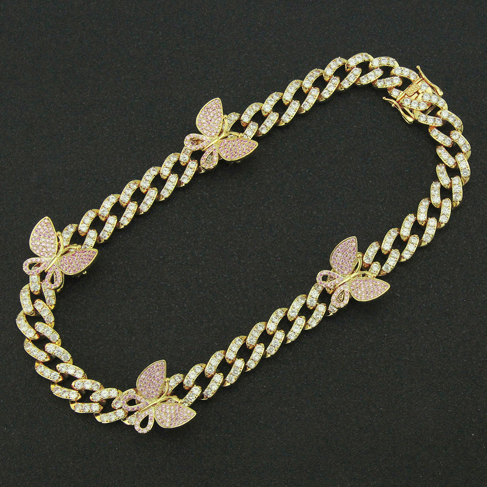 Gold (4 pink diamond butterflies)-16inch