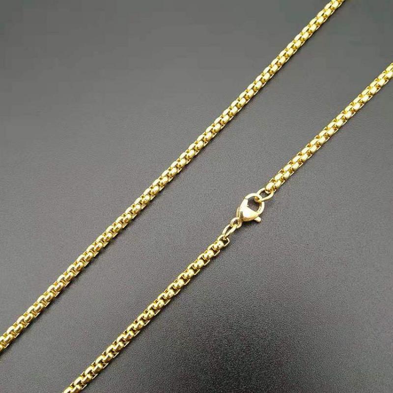 Gold 3mm+61cm stainless steel square pearl chain
