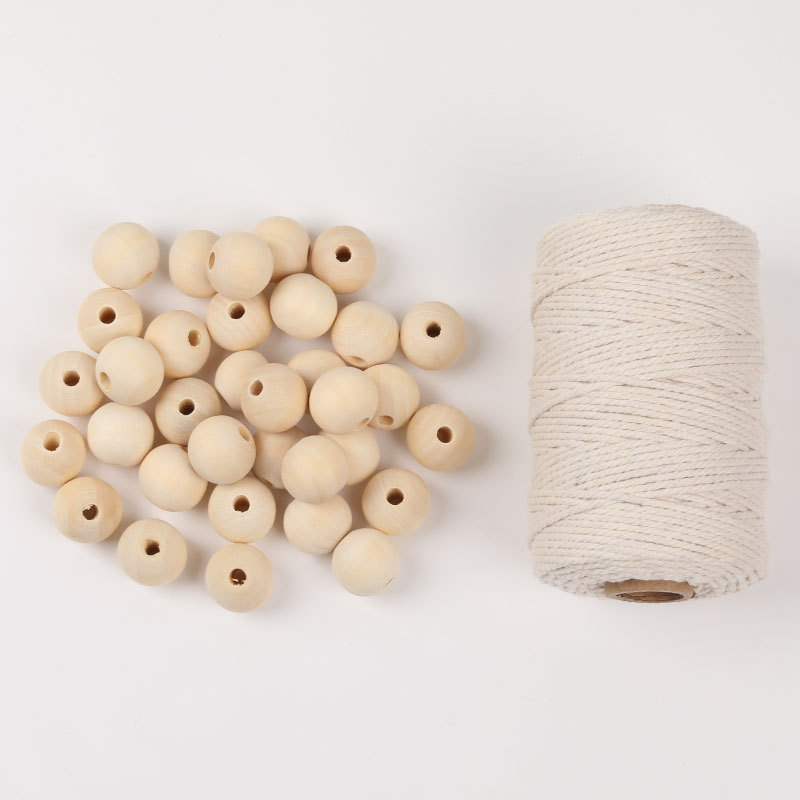 Raw wood color 100 20MM wooden beads + 1 roll of c