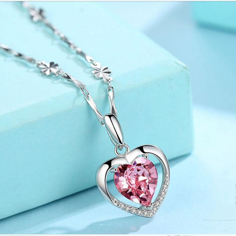 Pink heart-shaped pendant   Box chain (one set)