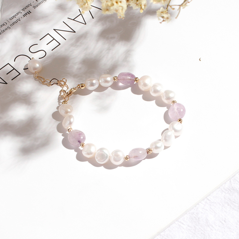 Three pearl separated lavender bracele