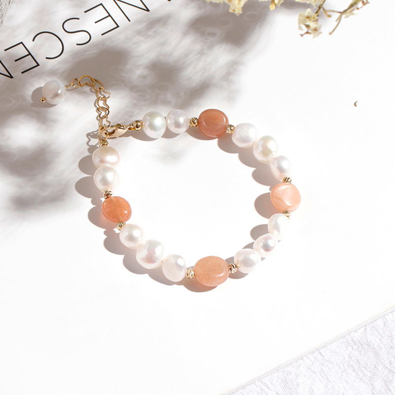 Three pearl spacer sunstone bracelets