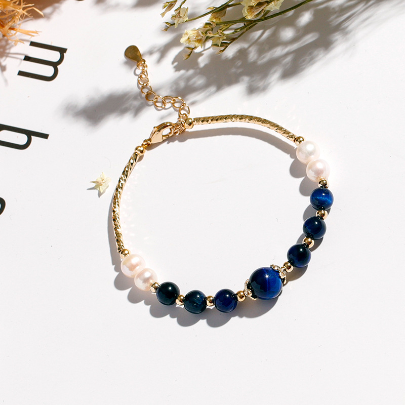Blue tiger eye pearl bracelet