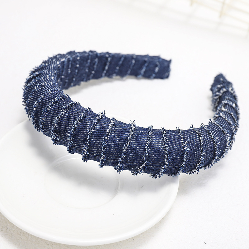 1:Dark blue denim wrapped sponge hair hoop