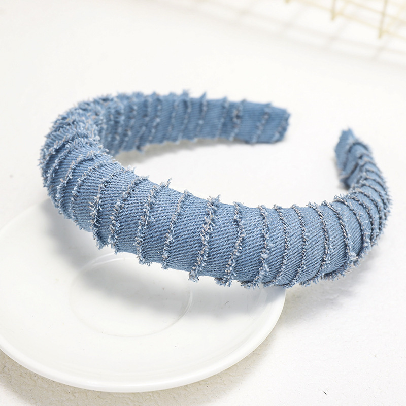 2:Light blue denim wrapped sponge hair hoop