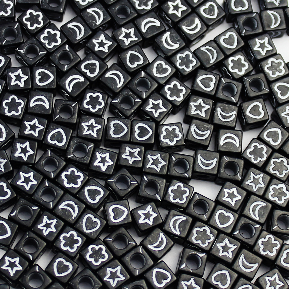 6*6mm black and white square star and moon beads