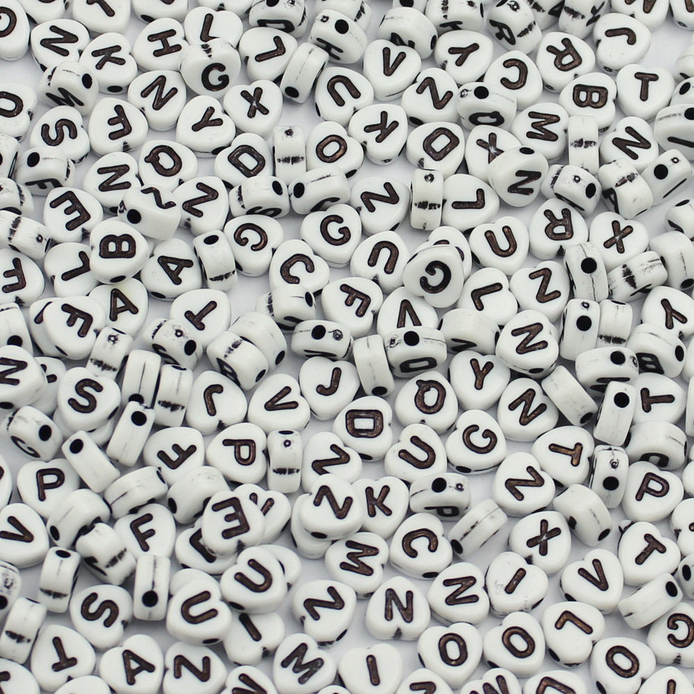 4*8mm white heart-shaped black letter beads