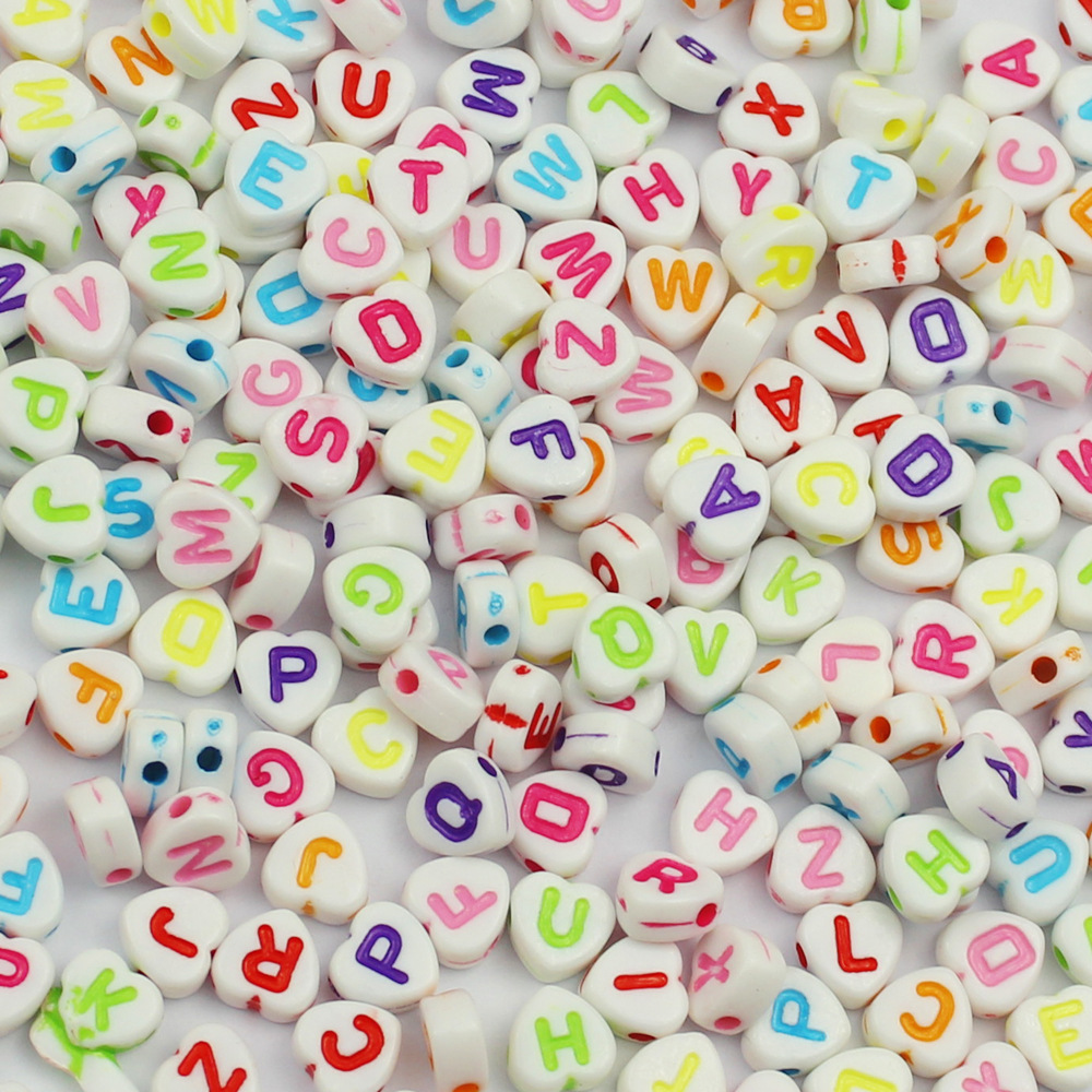 24:4*8mm white background color word heart-shaped letter beads