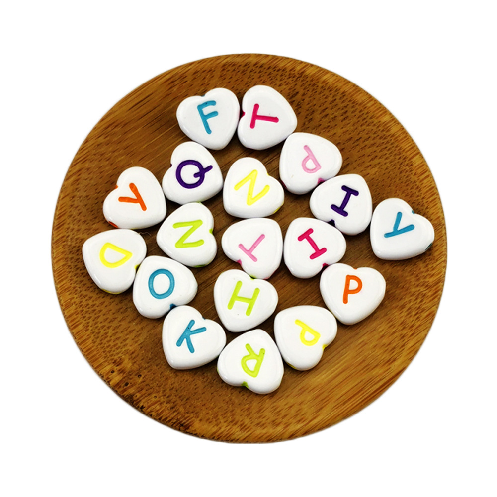 5*10mm white background color word heart-shaped letter beads