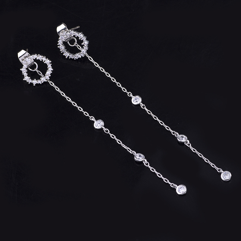 Drop earring with ear stud, silver whit