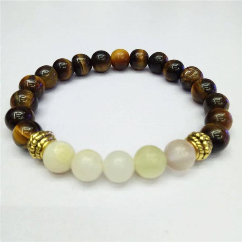 Tiger Eye and Light Mottle Green Jade and Gold Har