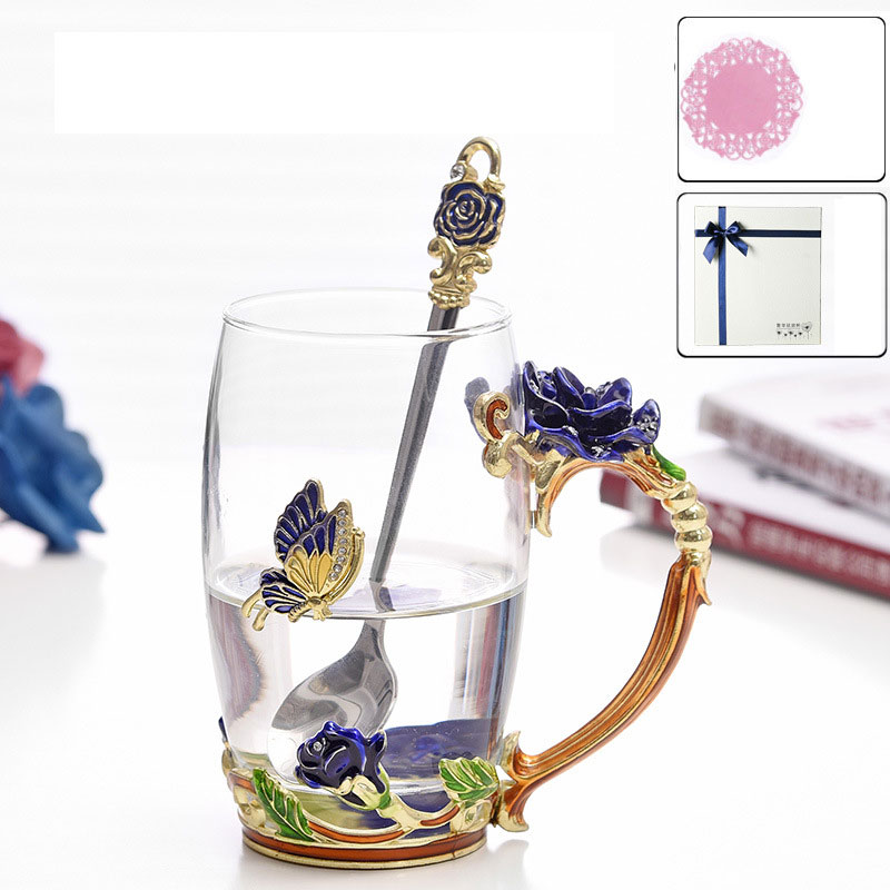 Blue tall cup with spoon (gift box)