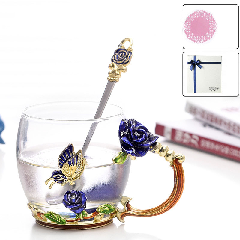 Blue short cup with spoon (gift box)