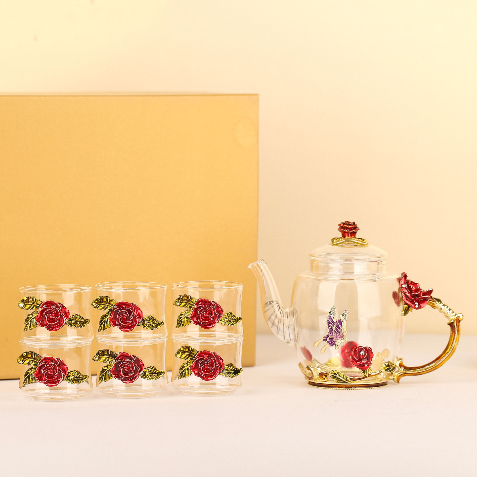 Red rose small tea cup   teapot (gift box)