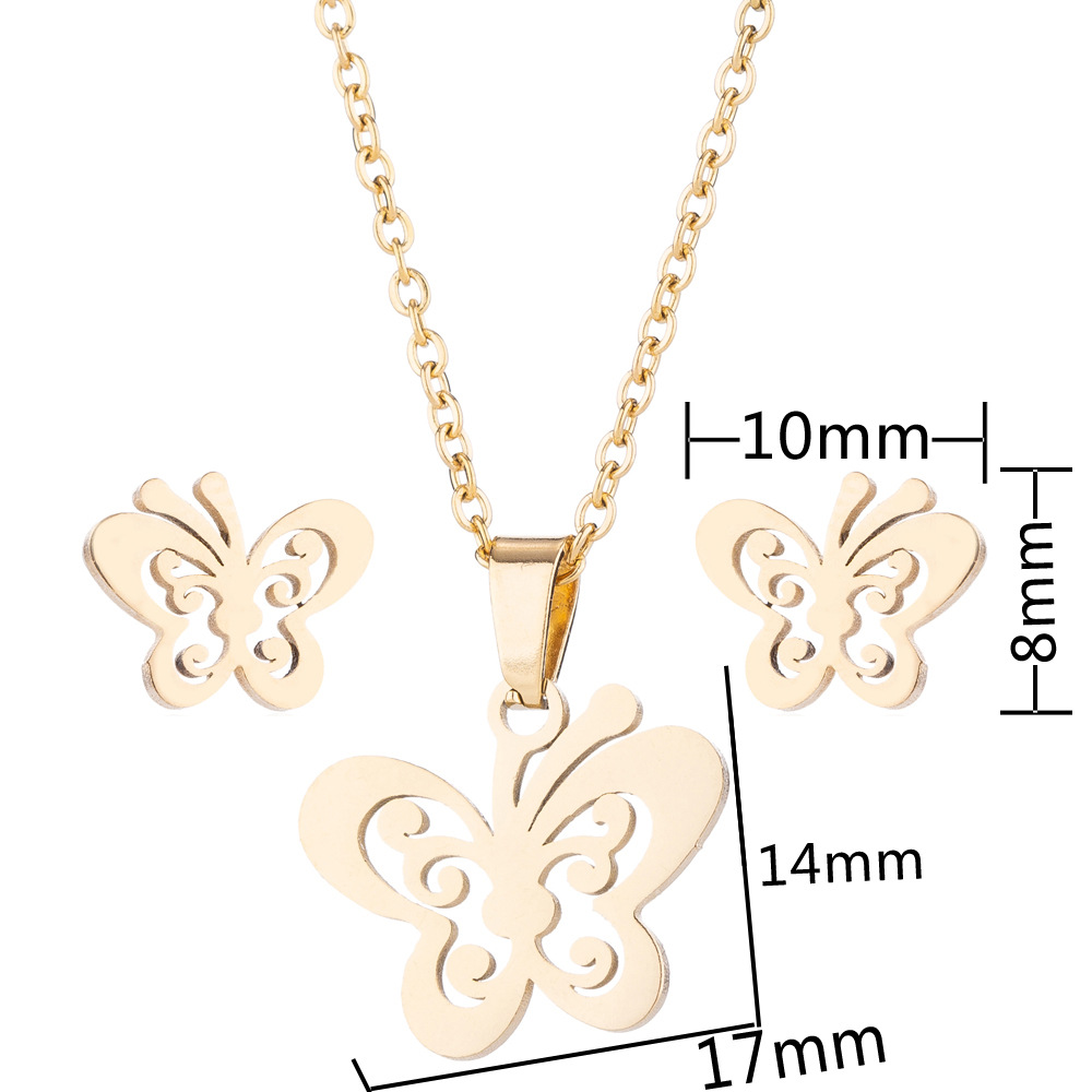 Butterfly Necklace Earring Set Gold