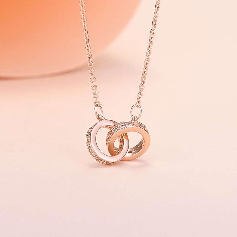 Rose-gold-plated two-ring necklace