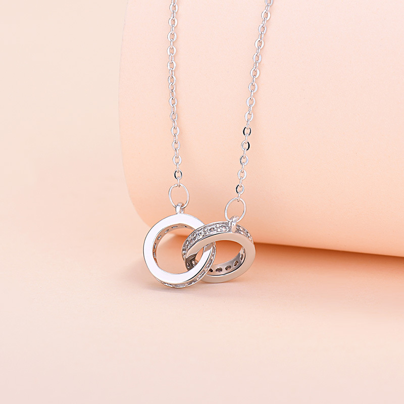 Platinum-plated two-ring necklace