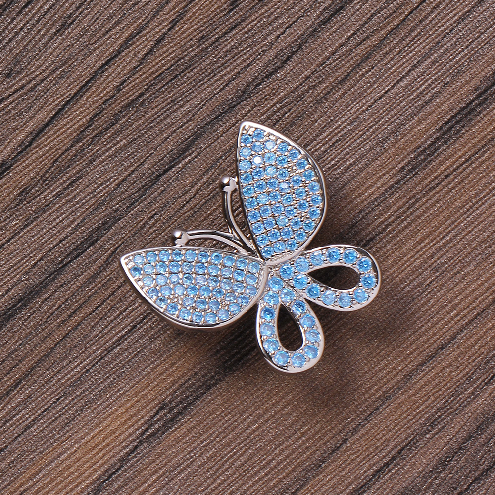 Silver Aquamarine Zirconium Butterfly