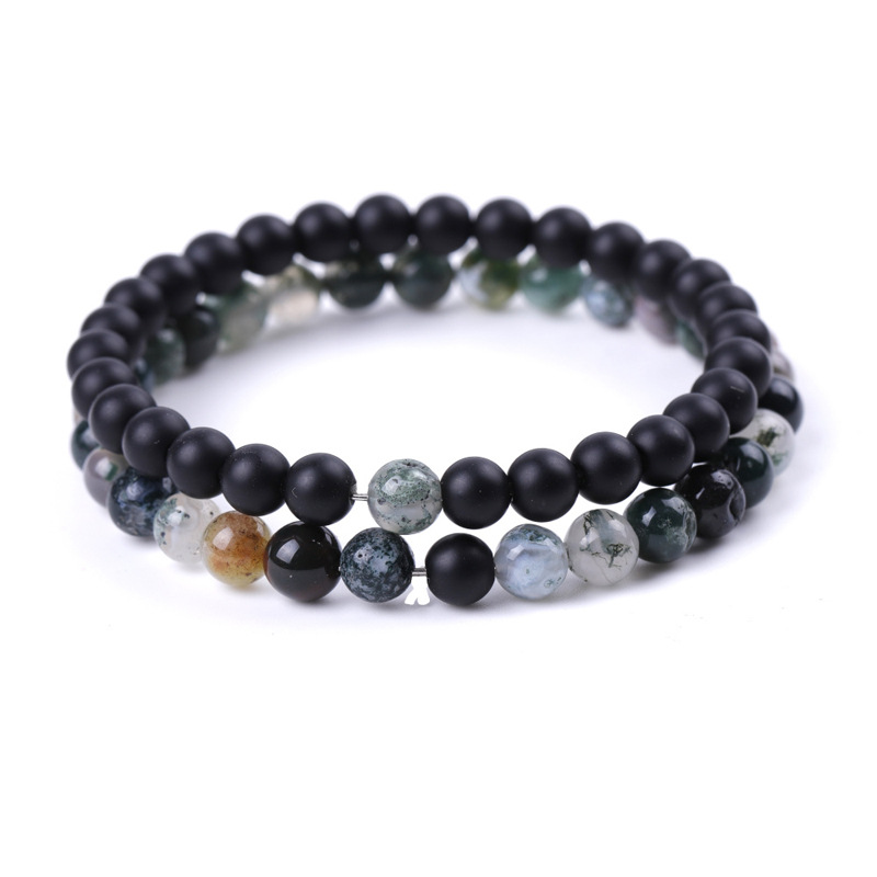 Indian Agate+Frosted Black Stone Set
