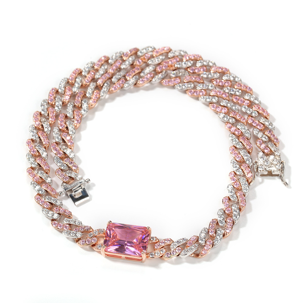 14inch necklace ( pink square stone   half powder chain )