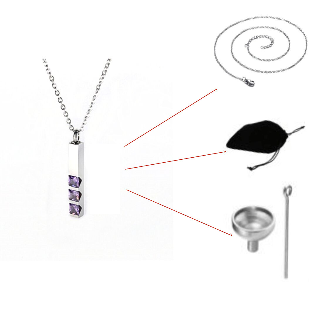 Purple pendant with cross necklace + funnel + velv