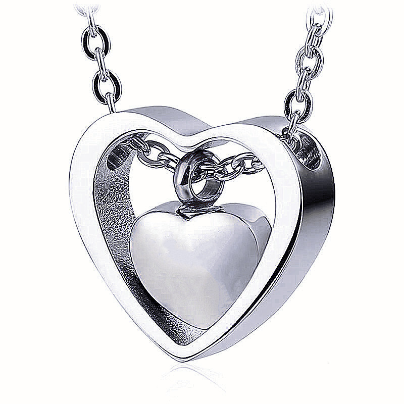Large double heart necklace steel color