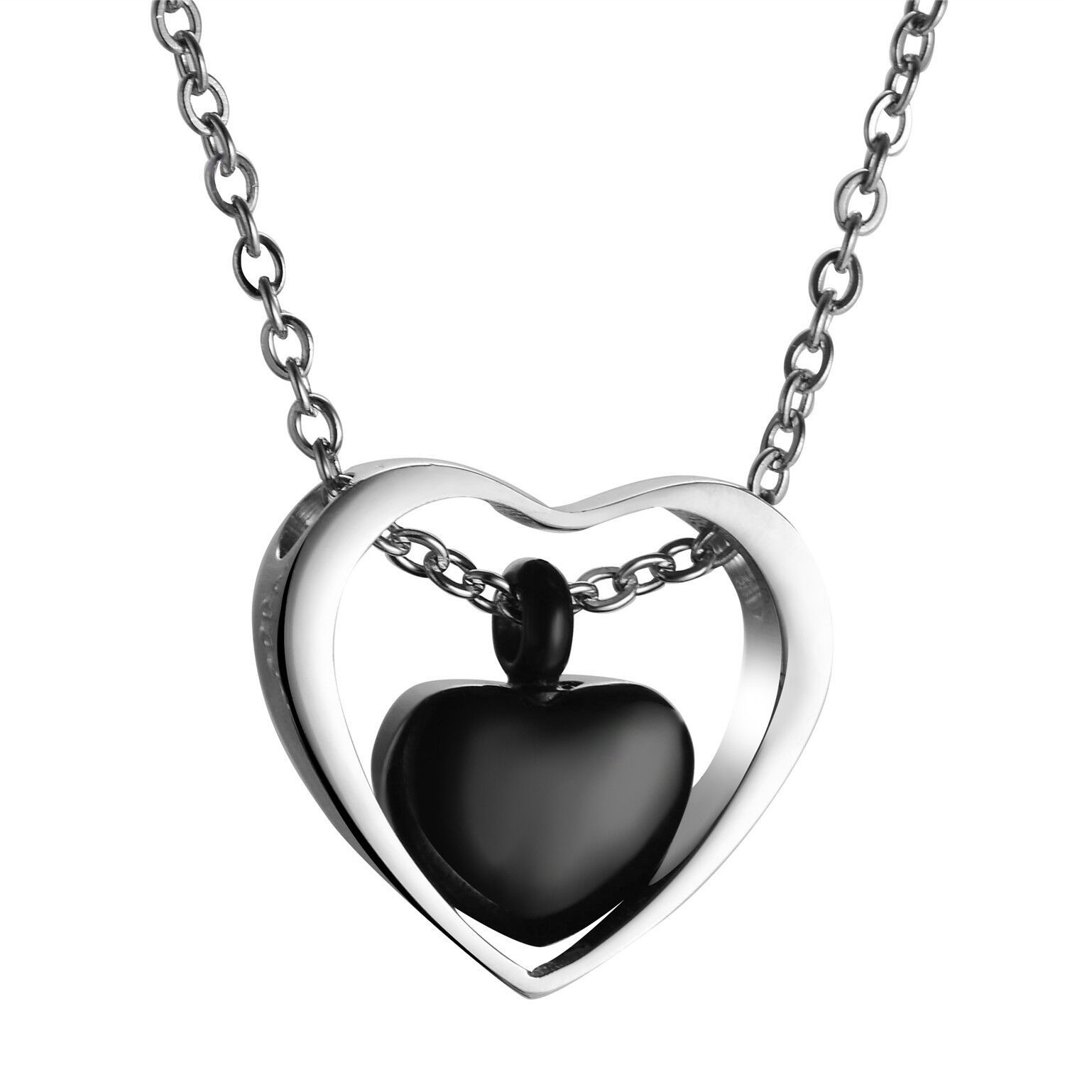 Large double heart necklace black