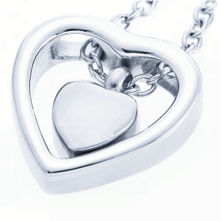Small Double Heart Necklace Steel Color