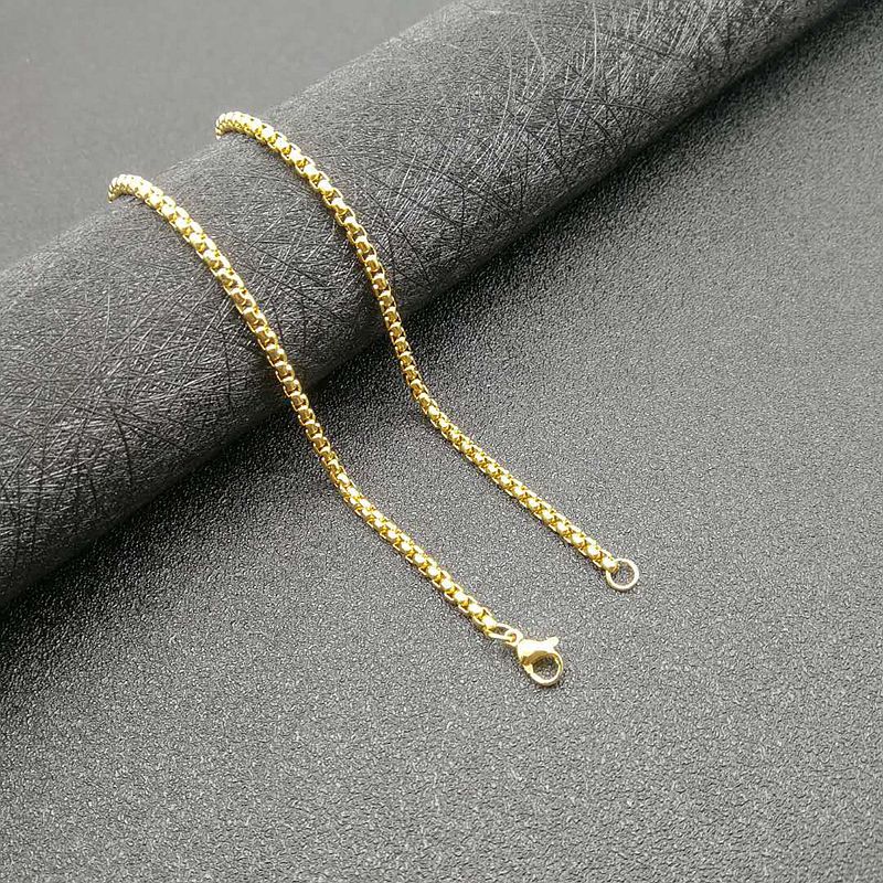 2:Gold 3mm * 61CM Square Pearl chain