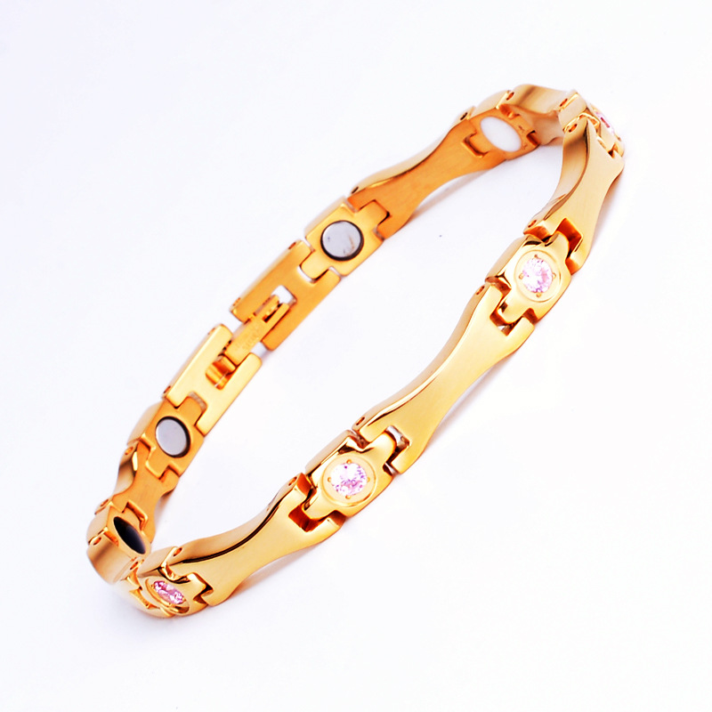 gold color plated with pink rhinestone