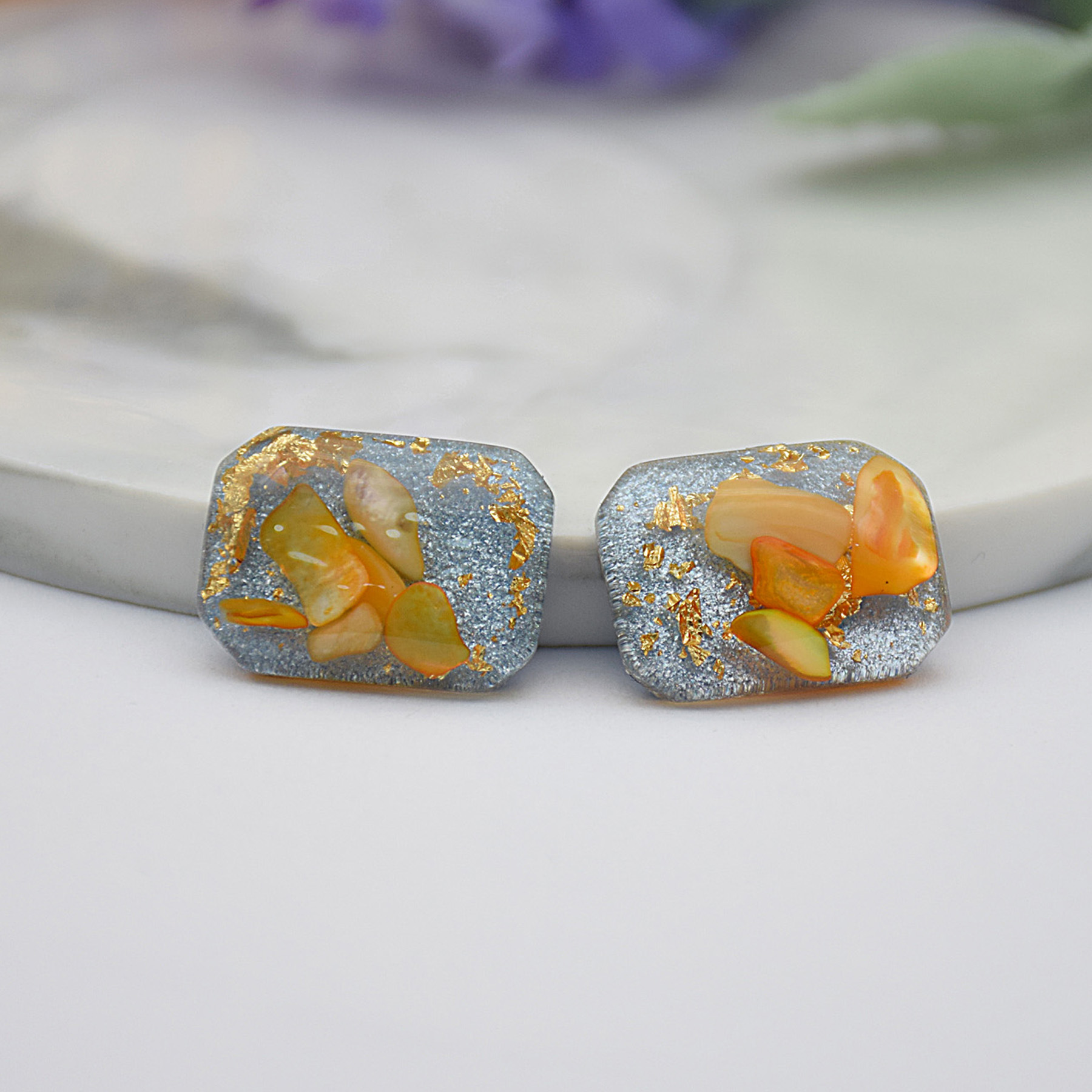 gold foil and blue bottom-orange shell