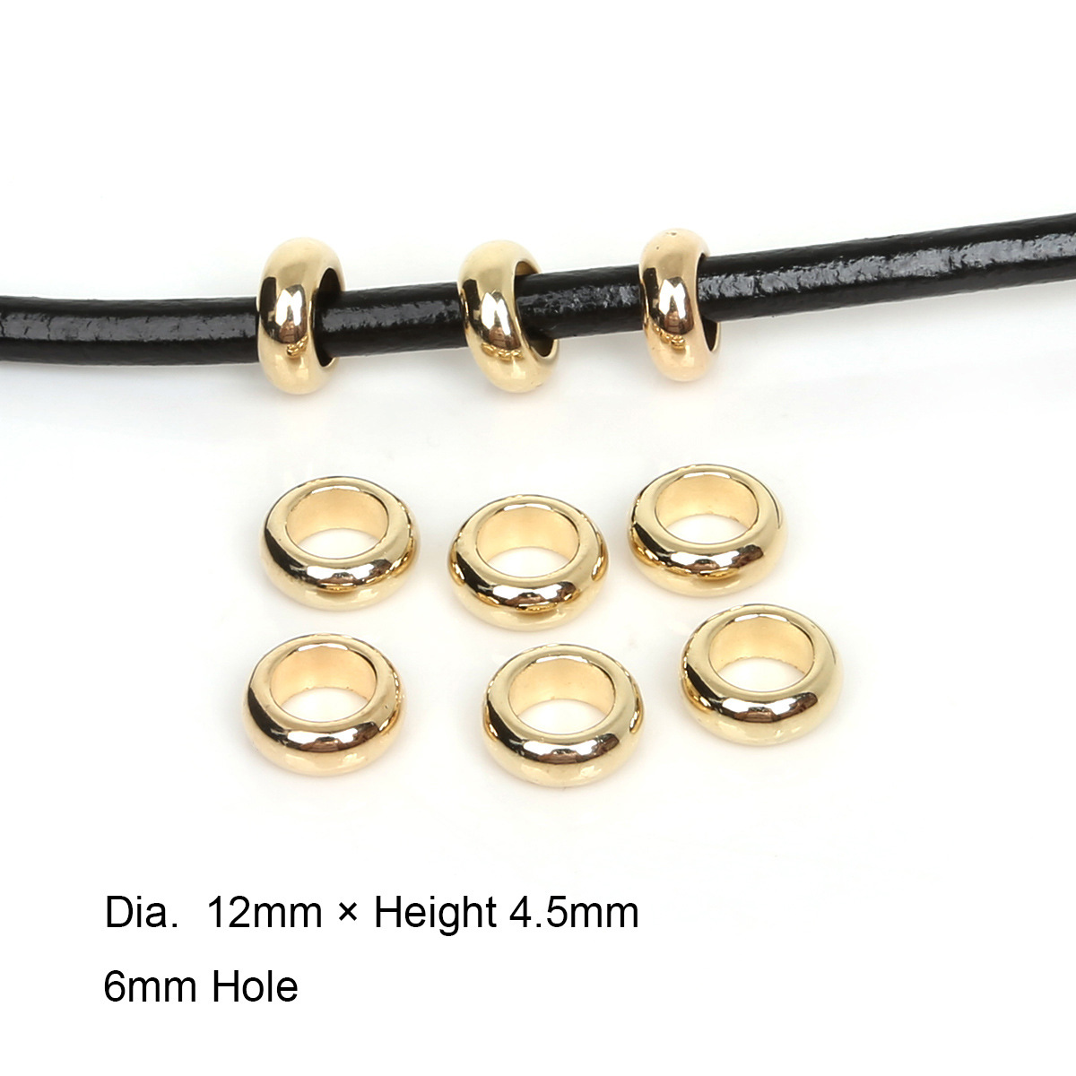 Gold plating, diameter 12mmx height 4.5mm, hole diameter 6mm, 50 pcs/pack