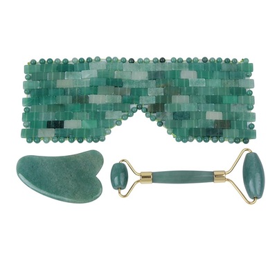 Green Aventurine massager with scraping plate and eyeshade gift pack