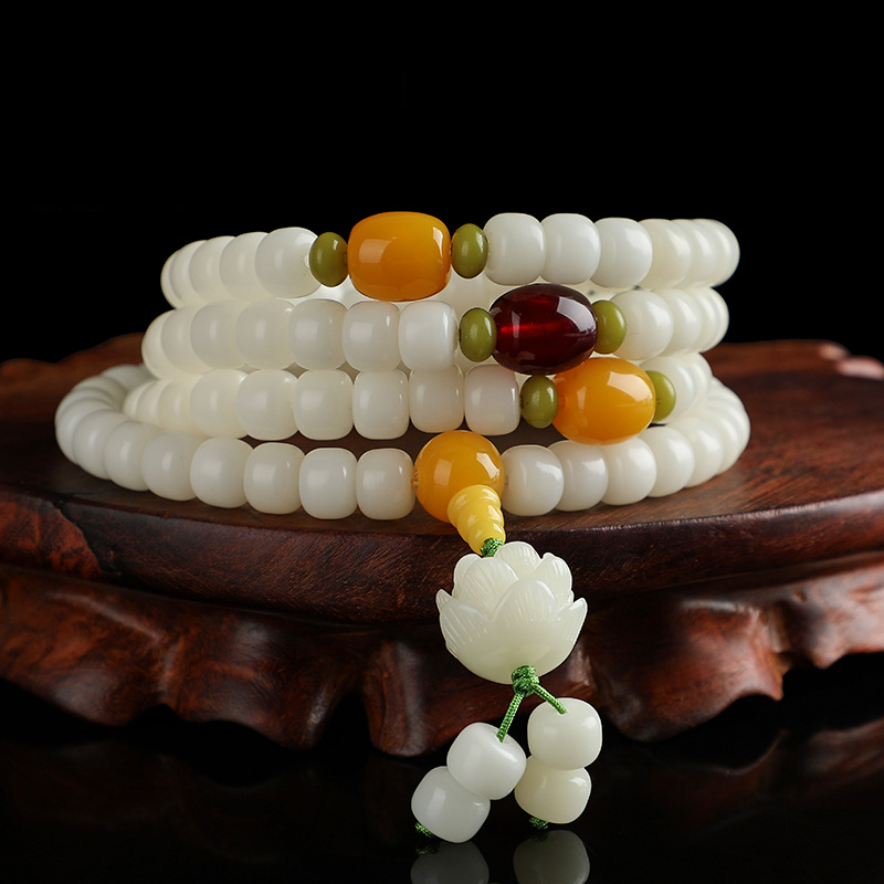 1:8x10 White Jade Bodhi with accessories (imitation of beeswax lotus)