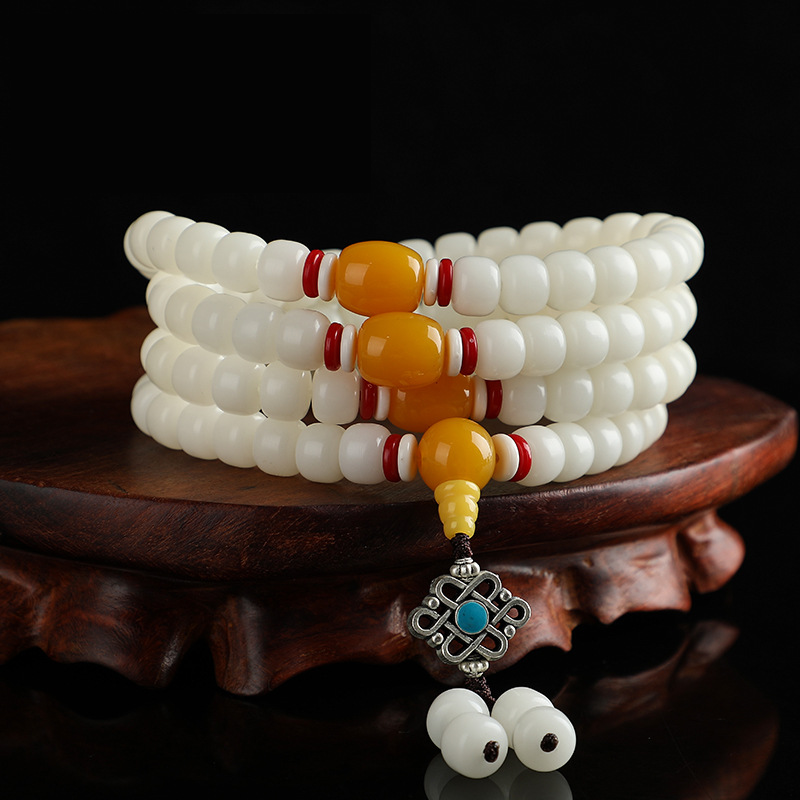 5:8x10 white jade bodhi with accessories (Tibetan silver Chinese knot)