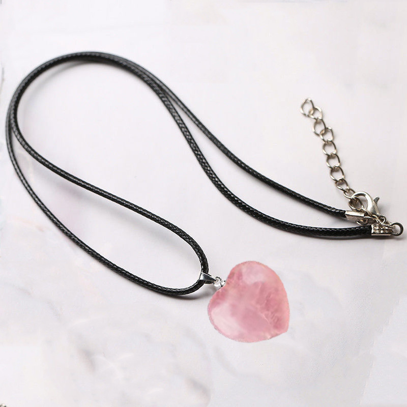 Pink crystal + leather cord