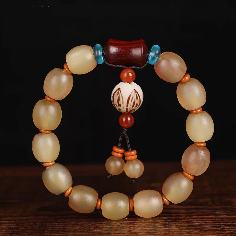 2:Ram's Horn Bucket Beads with Accessories (White Jade Bodhi Lotus with Leather)