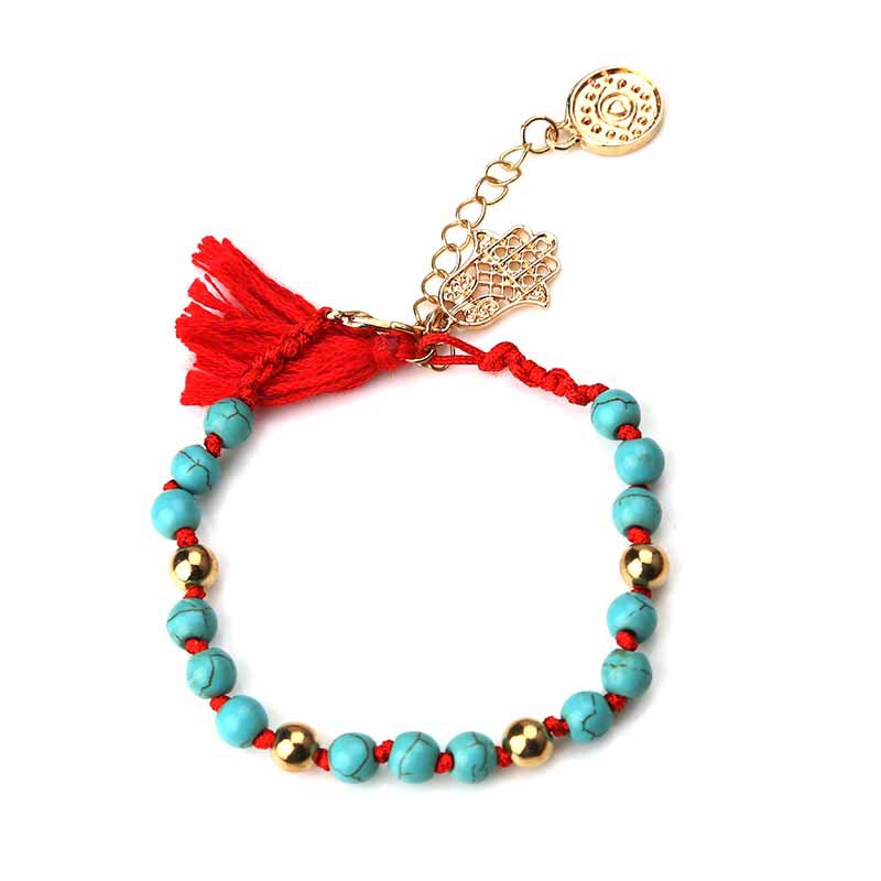 Red rope turquoise bracelet