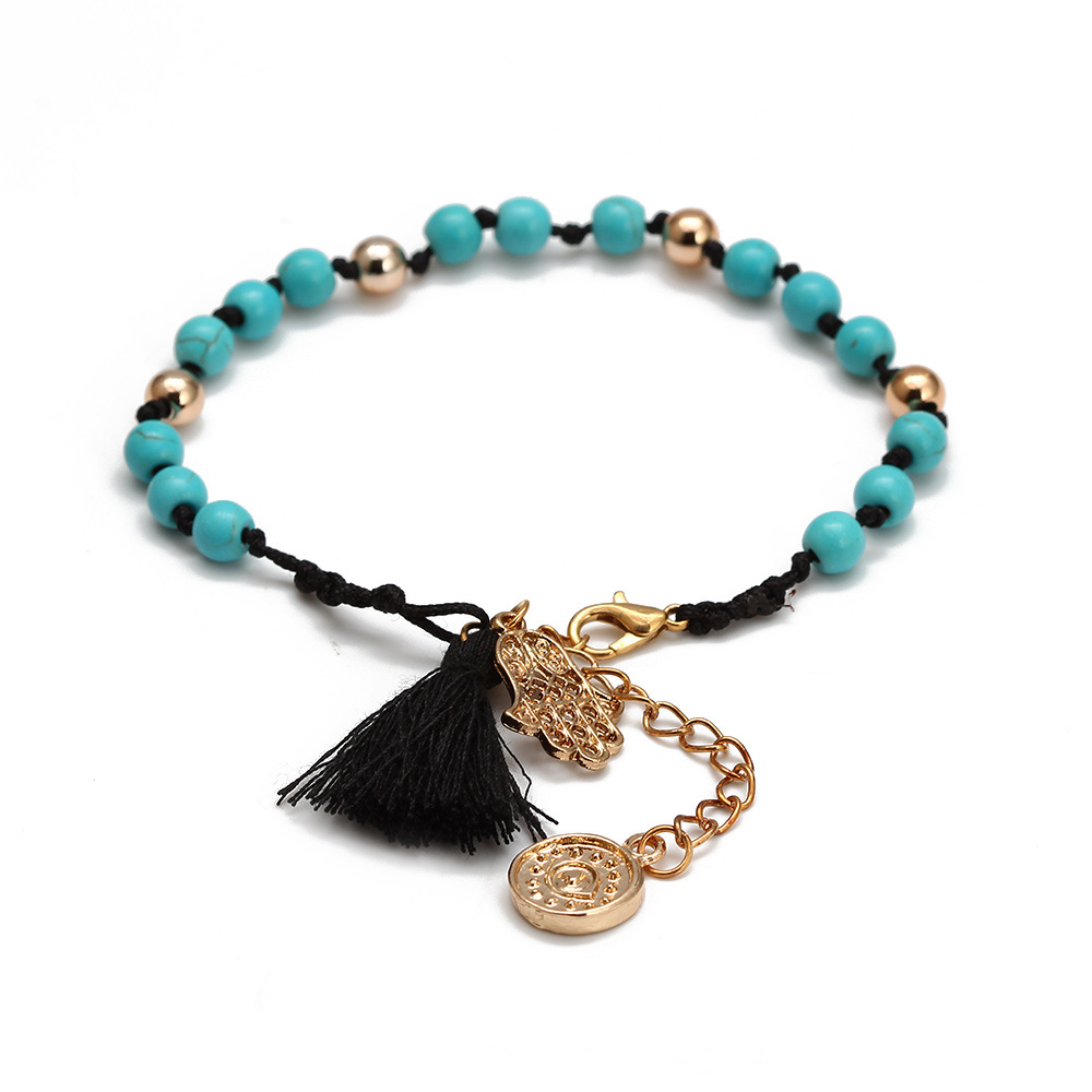 Black string turquoise bracelet