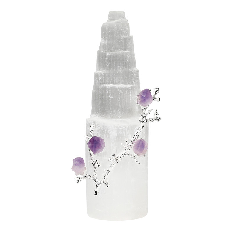 15cm gypsum set with silver branches and amethyst flowers