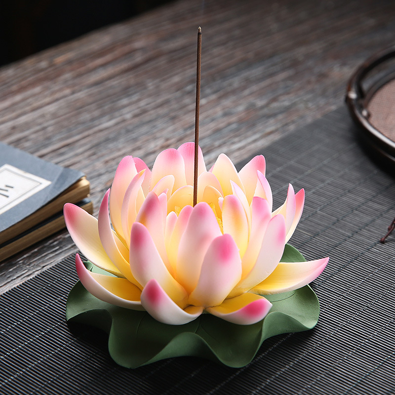 Pink yellow lotus + lotus leaf base