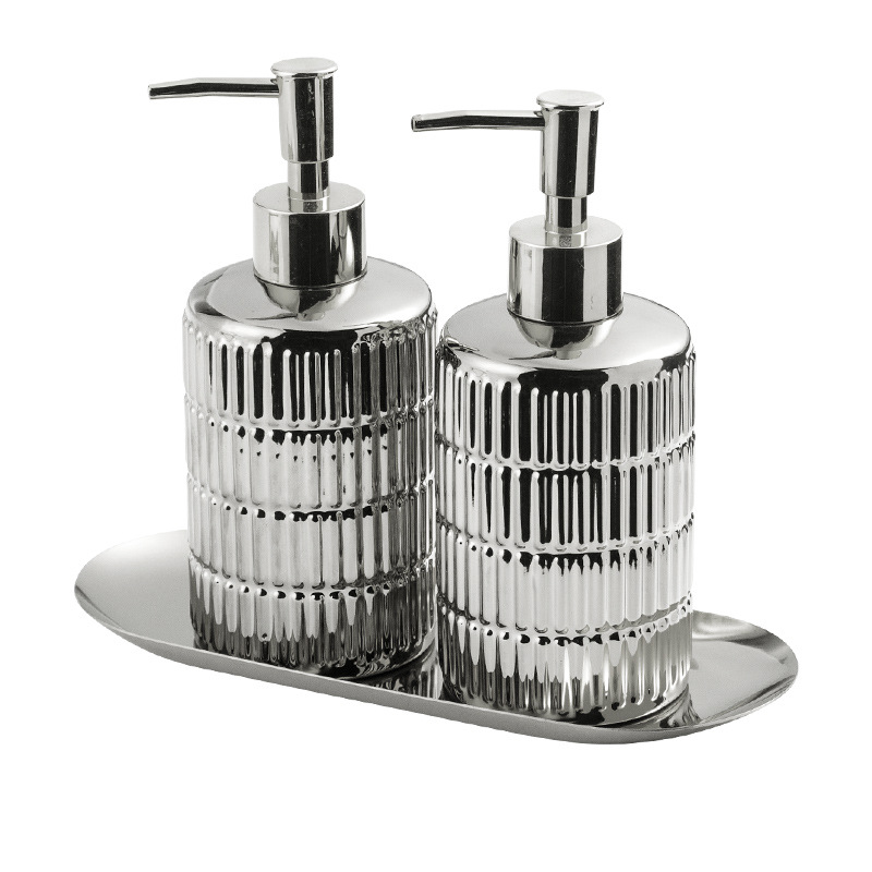 Pair of silver bottles   tray