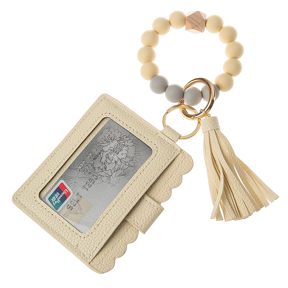 1 Beige Silica Bead Bracelet Card Case Key Ring B1
