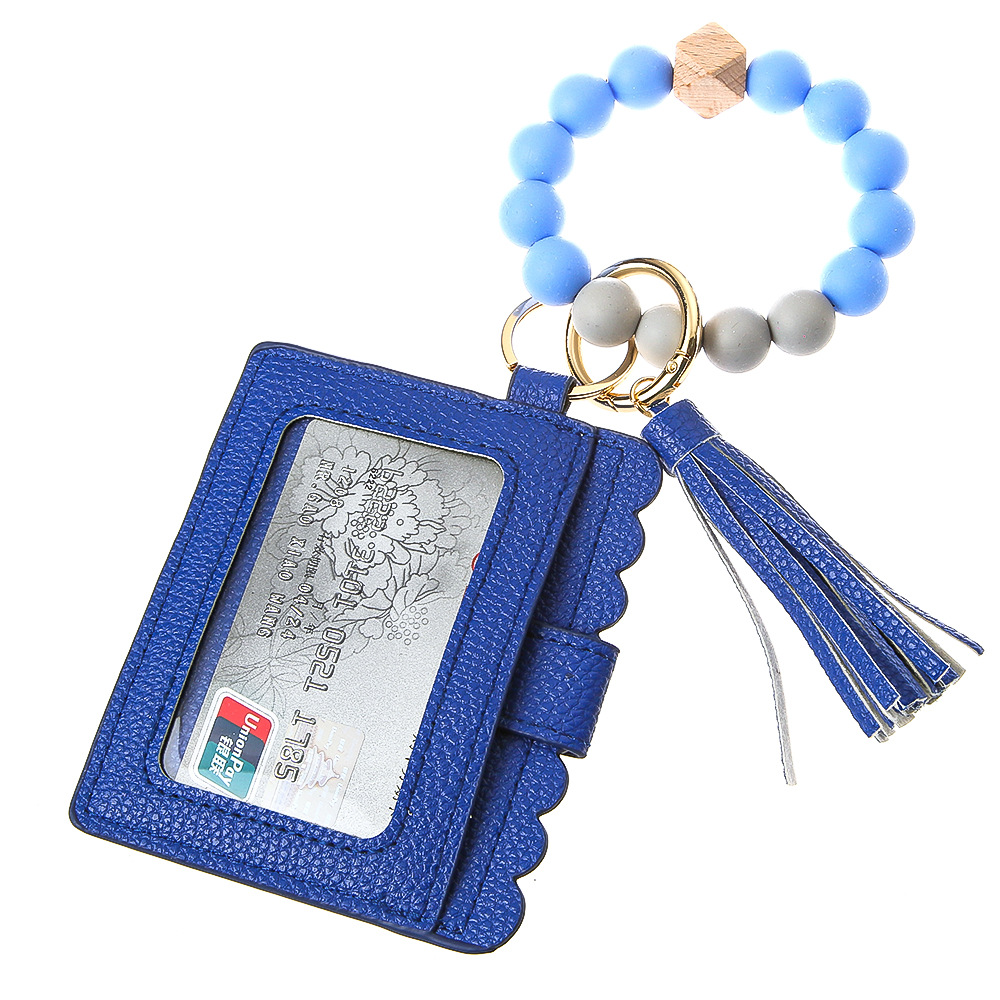 1 Blue Silicone Bead Bracelet Card Case Key Ring B